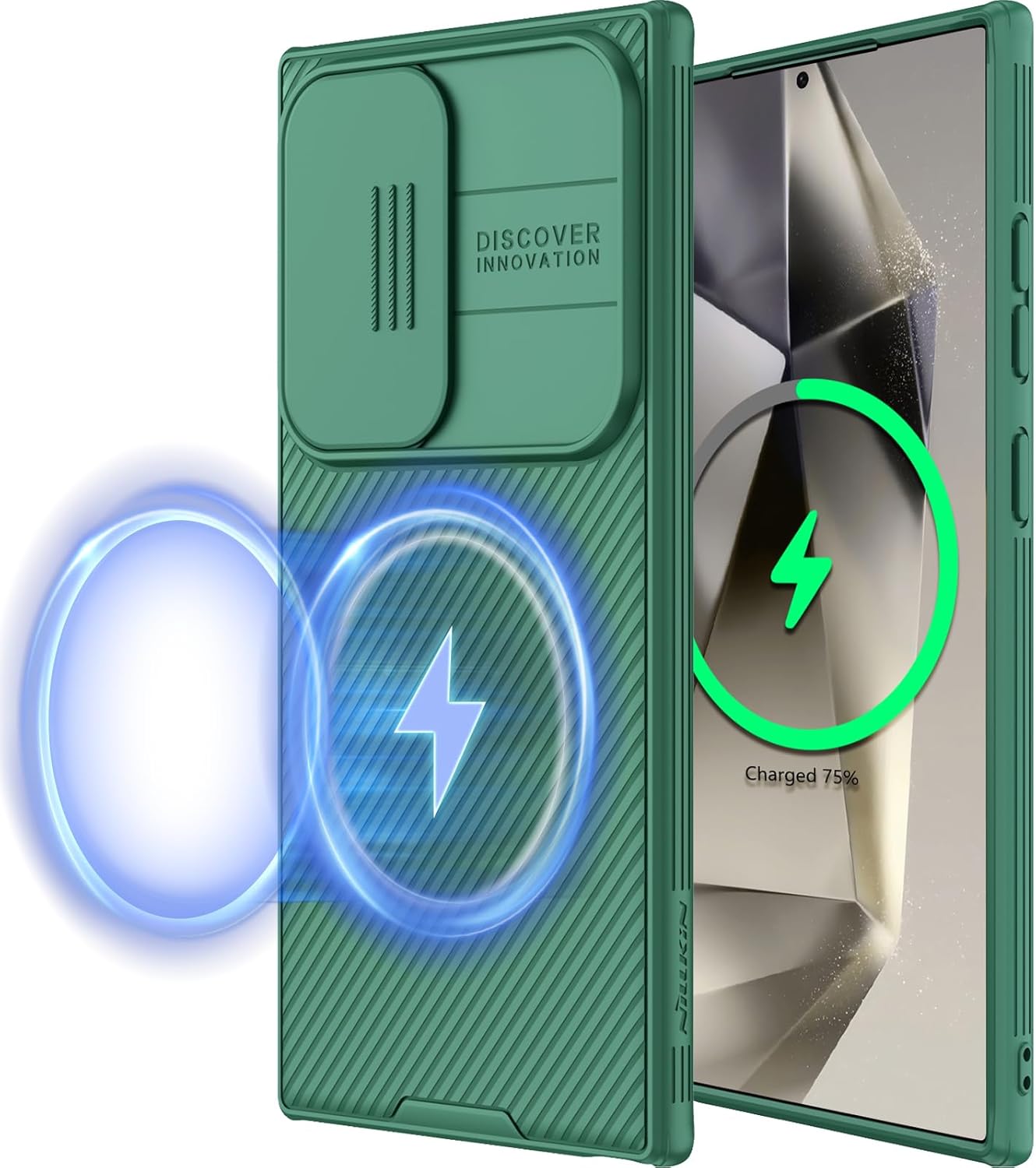 Nillkin for Samsung Galaxy S24 Ultra Case MagSafe with Slide Camera Protector, Rugged Shockproof Non Slip Magnetic Phone Case Full Camera Protection Thin Slim Case for Galaxy S24 Ultra 6.8 Inch, Green