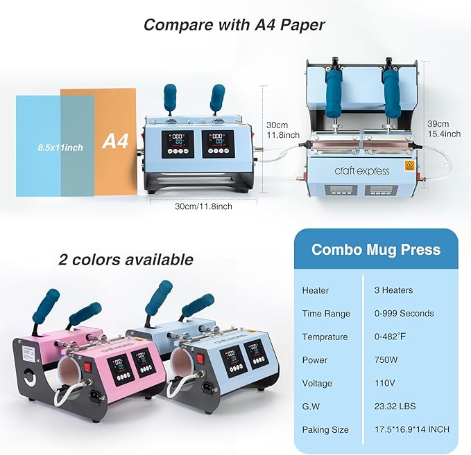 Prensa Térmica Craft Express 3 en 1 para Tazas y Tumbler Sublimación miniatura 3