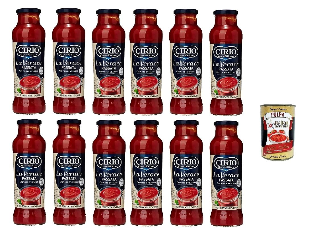 Cirio Passata Verace Tomatenpassata 12x700g cremig mild 100% italienische Tomaten Vorratspack für Saucen Pizza Pasta + Italian Gourmet polpa