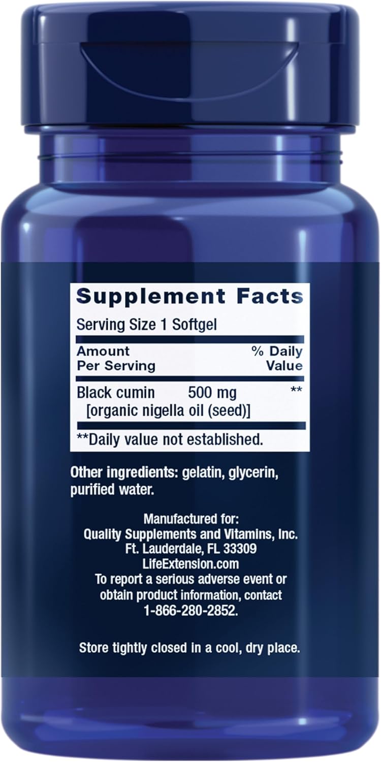 Life Extension Black Cumin Seed Oil, Black Cumin, Immune Health Support, Whole-Body Health, Healthy Aging, Gluten Free, Non-GMO, 60 softgels - Image 2