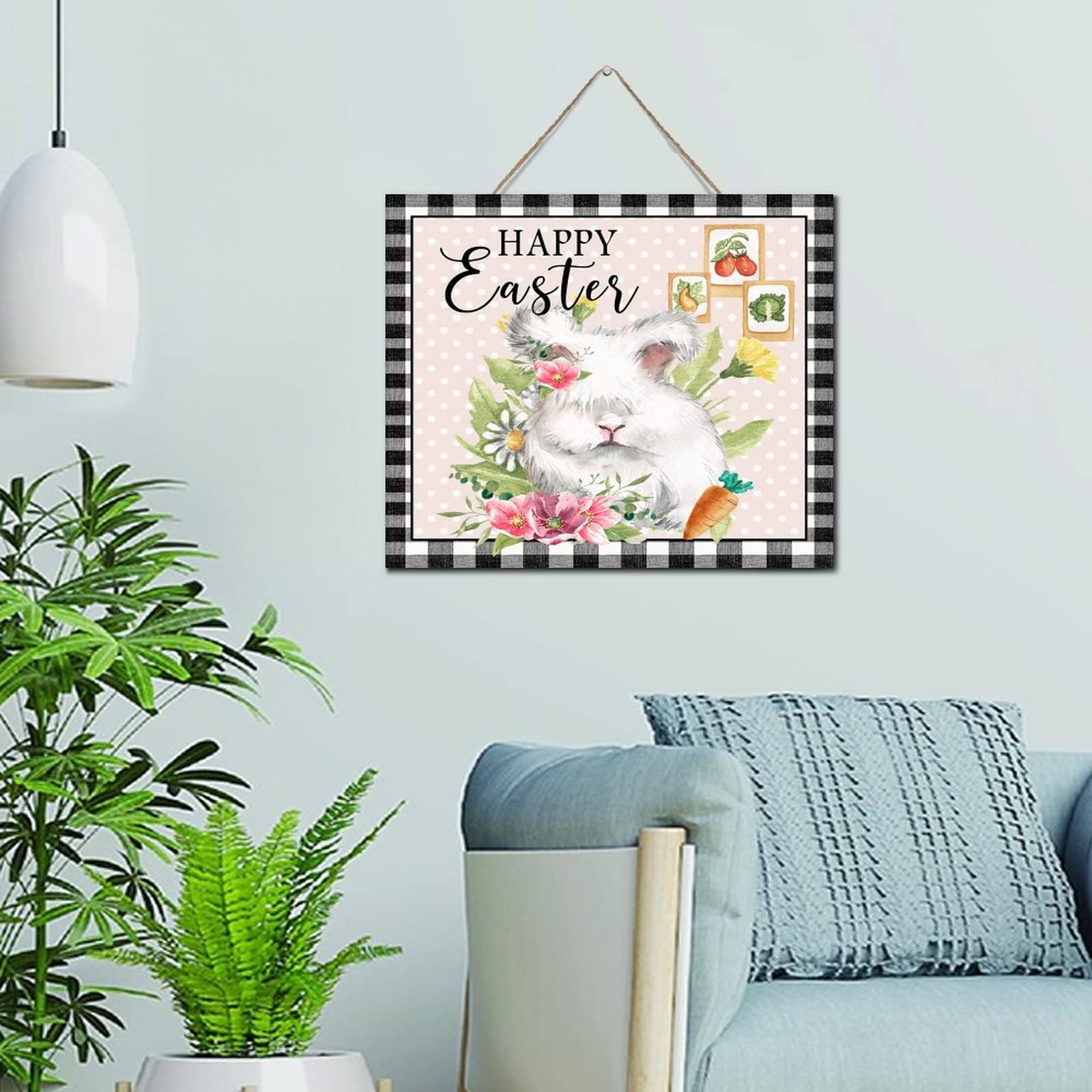 Panneau mural bois vieilli Happy Easter Bunny cadeau idéal - 6