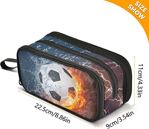 Vista 288 de Estuche para lápices de fútbol y fútbol, estuche grande para lápices para niños y niñas, compartimentos con cremallera, gran capacidad, papelería