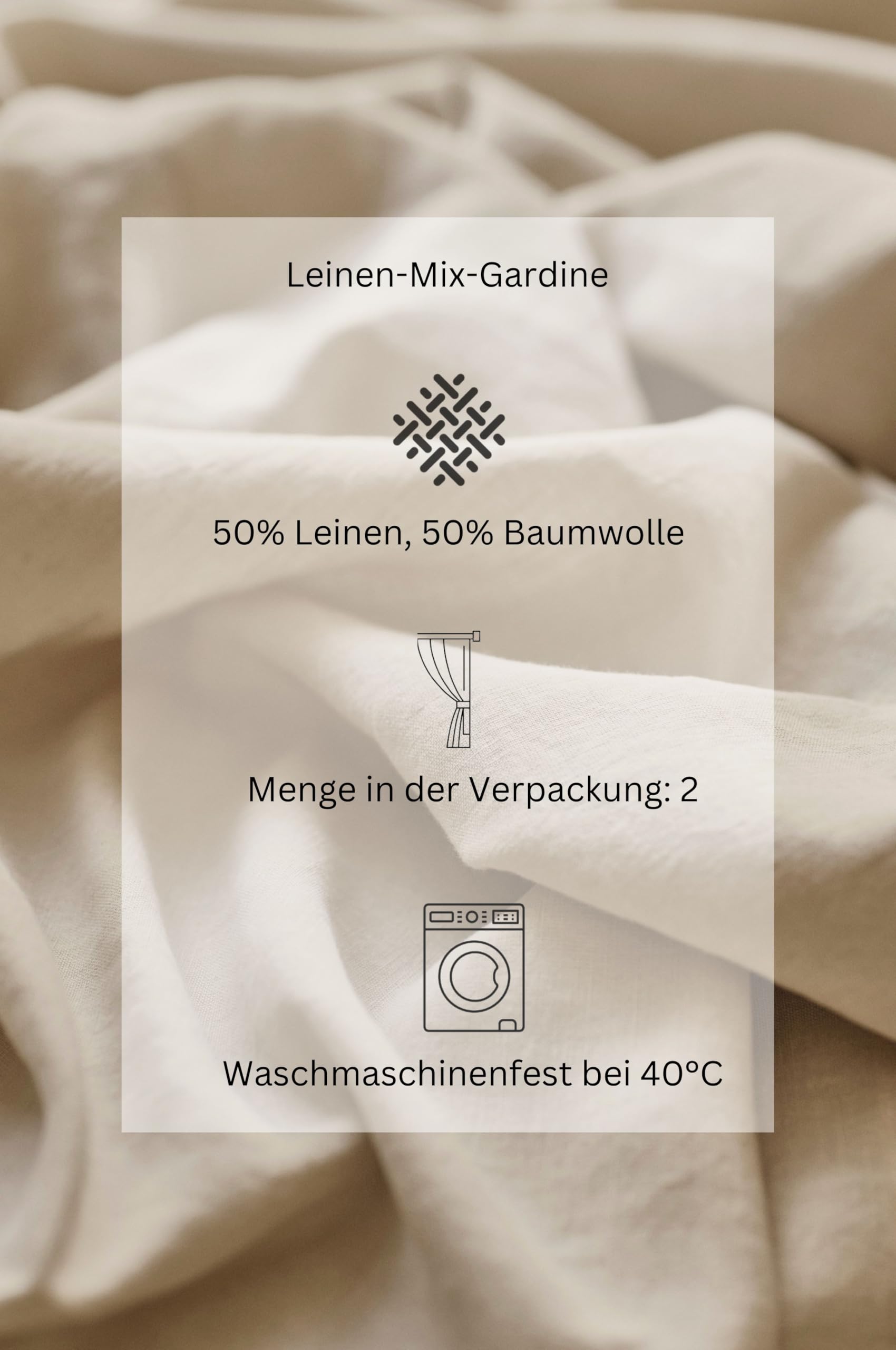 Jotex LINA Linen-Mix Multifunktionsgardine 2er-Set, Hochwertige Halbtransparente Leinen und Baumwolle Gardinen (2er-Pack) - Leinenbeige, 135 x 250cm