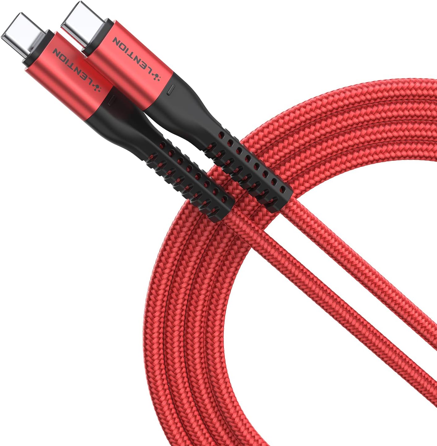 LENTION USB C to USB C Cable 6.6ft 100W, Type C 20V/5A Fast Charging Braided Cord Compatible New MacBook Pro/Air, iPad Pro/Air/Mini, Surface, Samsung Galaxy S21/S20/S10/S9/Note, Switch, and More(Red)
