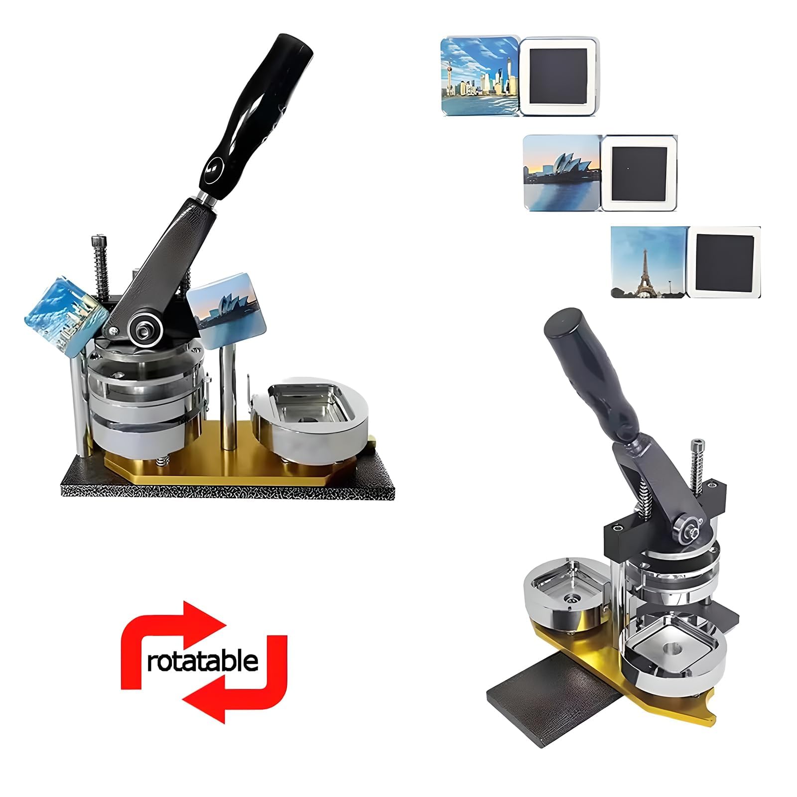 Máquina para hacer insignias, máquina para hacer imanes de nevera con 100 juegos de paquetes de material y cortador de esquinas redondas de PVC de papel, máquina de corte de insignias de metal