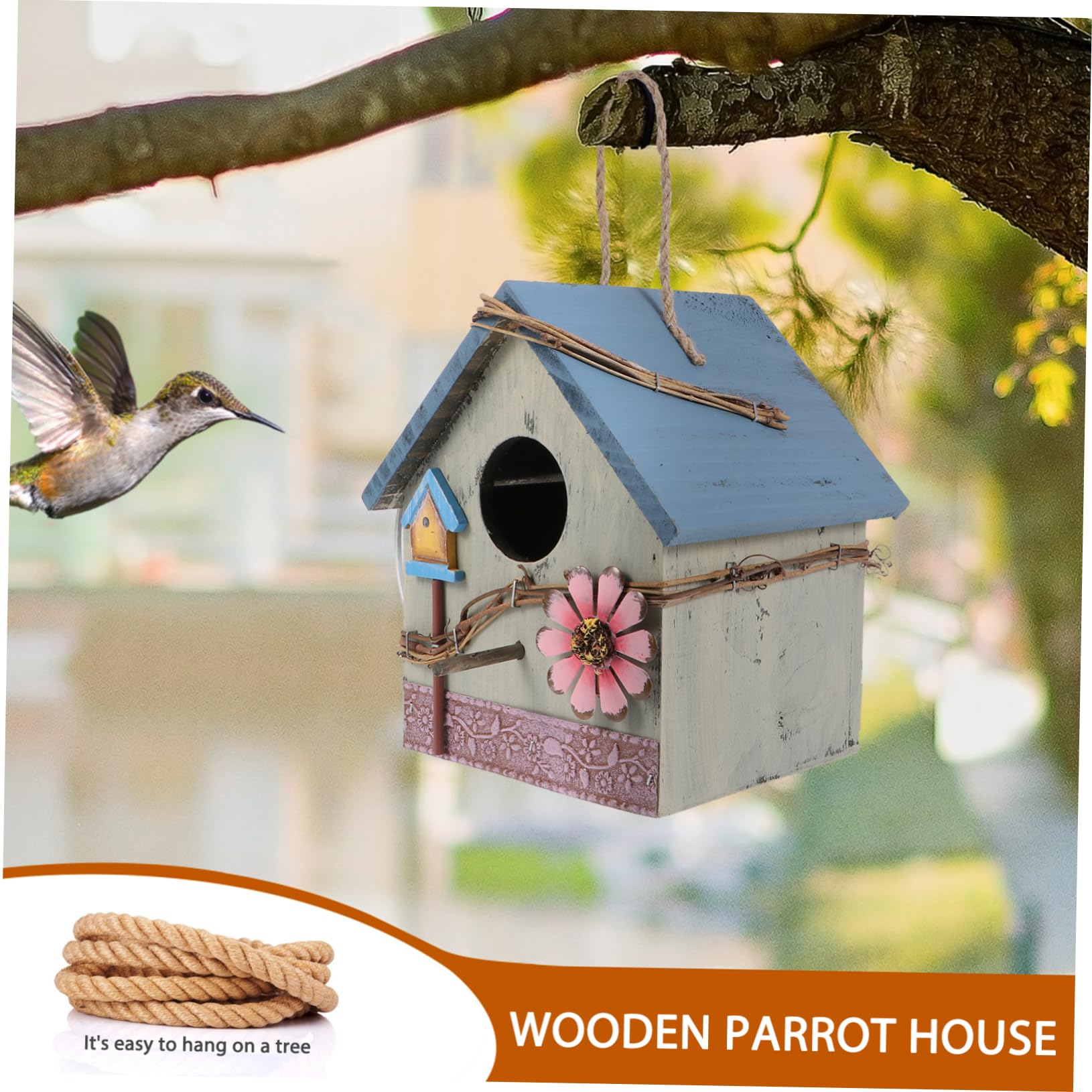 Casa de Pájaros de Madera Colgante para Loros y Aves Silvestres, Adorno Decorativo para Jardín y Terraza, Verde