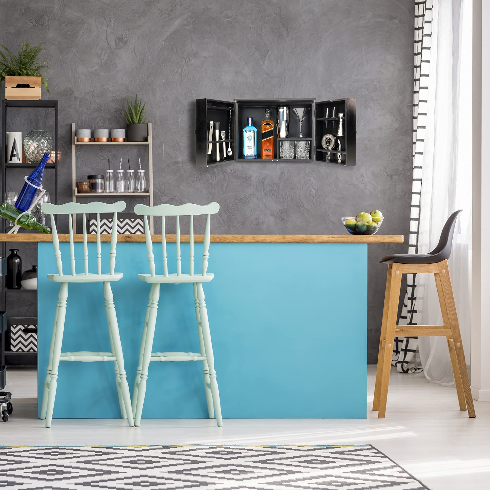Excello Global Products Barndoor - Armario de camarero con juego de herramientas de barra de 10 piezas: el kit perfecto para camareros caseros (negro)