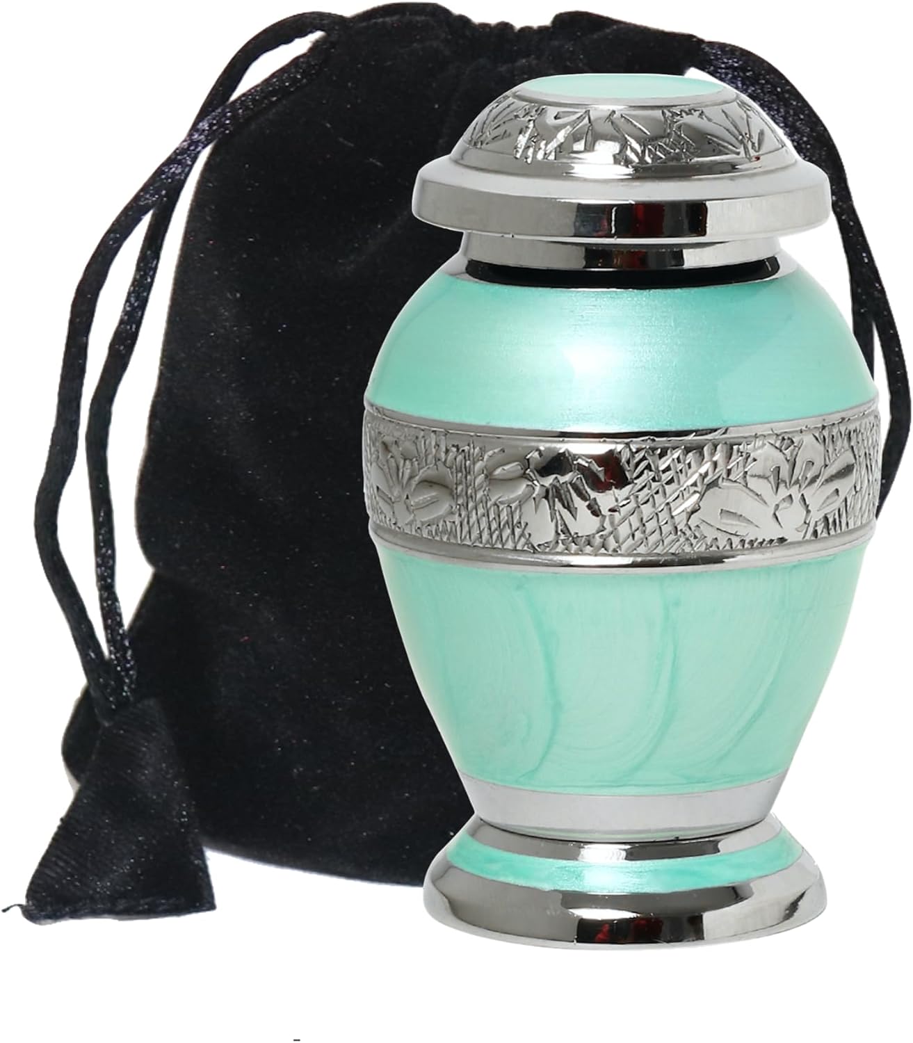 Azure Blue Engraved Small Keepsake Urn for Funeral Ashes Men Women | Ocean Blue Mini Cremation Urns for Human Remains | Velvet Carry Bag | Paper Funnel | Gift Box