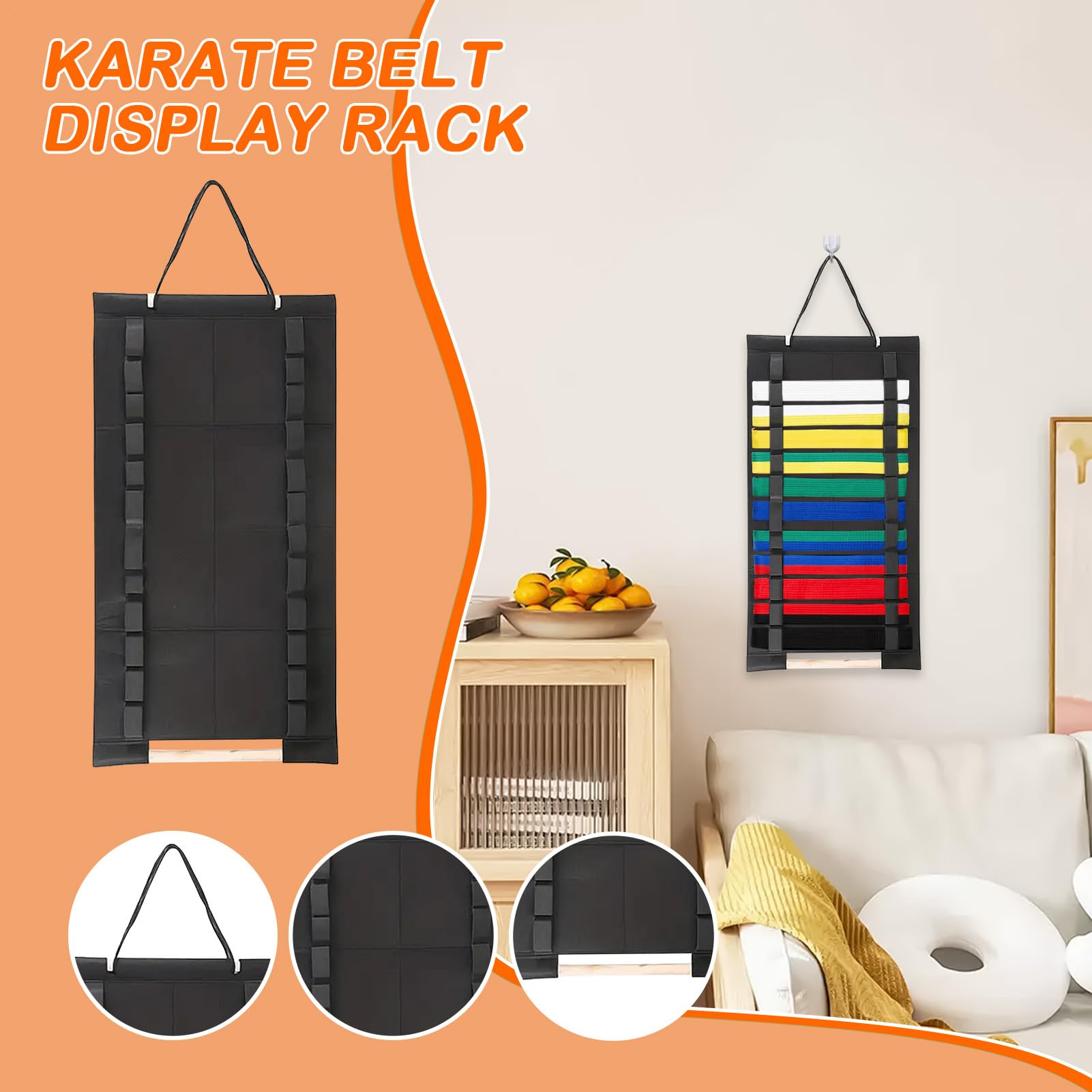 Expositor para Cinturones de Artes Marciales - Organizador de Fieltro para Cinturones de Jujutsu - Estante De Almacenamiento De Pared, Accesorios Para Artes Marciales En Puertas De Armario Y Dormitori
