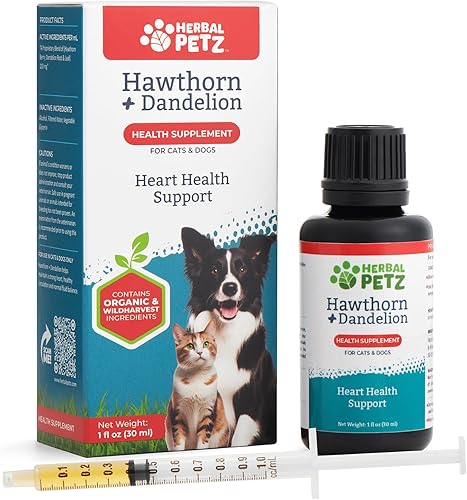 Hawthorn + diente de león para gatos y perros  Suplemento de salud herbal, circulación, corazón saludable, equilibrio de líquidos, botella de vidrio