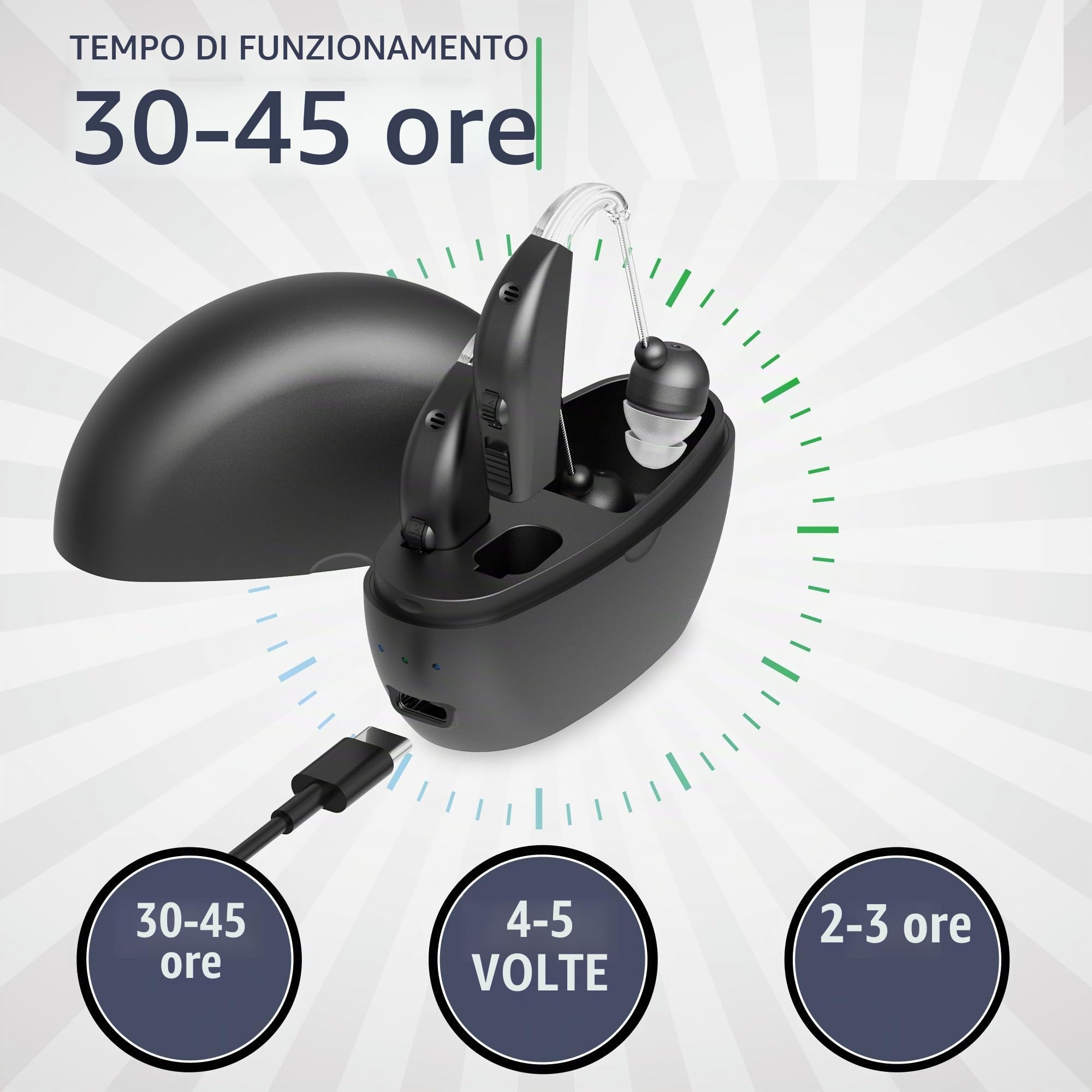 Dispositivo audio personale, batteria ricaricabile per tutto il giorno Leggero dietro l'orecchio Dispositivo vocale audio BTE Nero