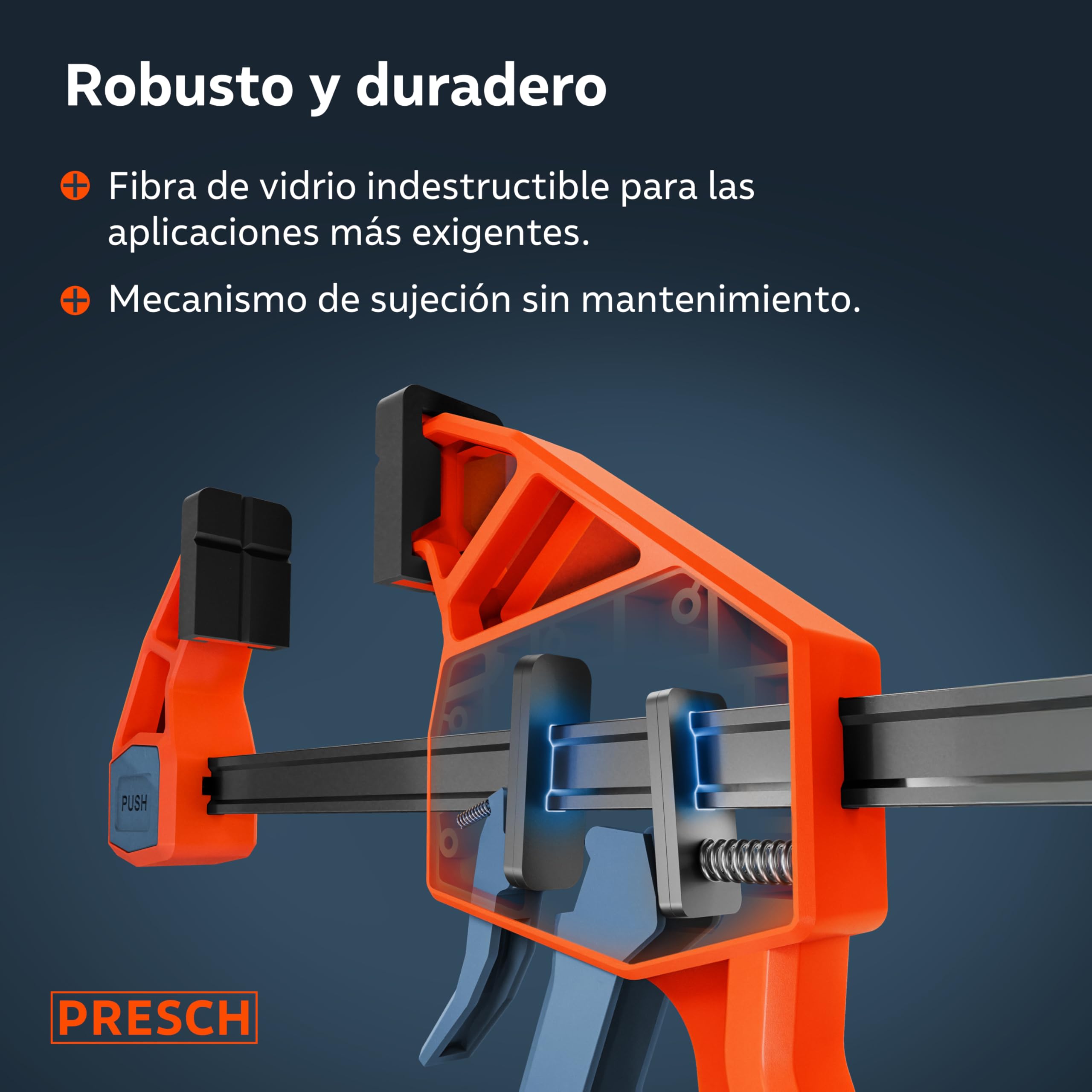 Presch Sargentos Carpintero 450mm 2 uds - Sargentos de apriete con 150 kg fuerza de sujeción - Robusto gracias al acero al carbono y al cuerpo reforzado con fibra de vidrio - Con función de expansión