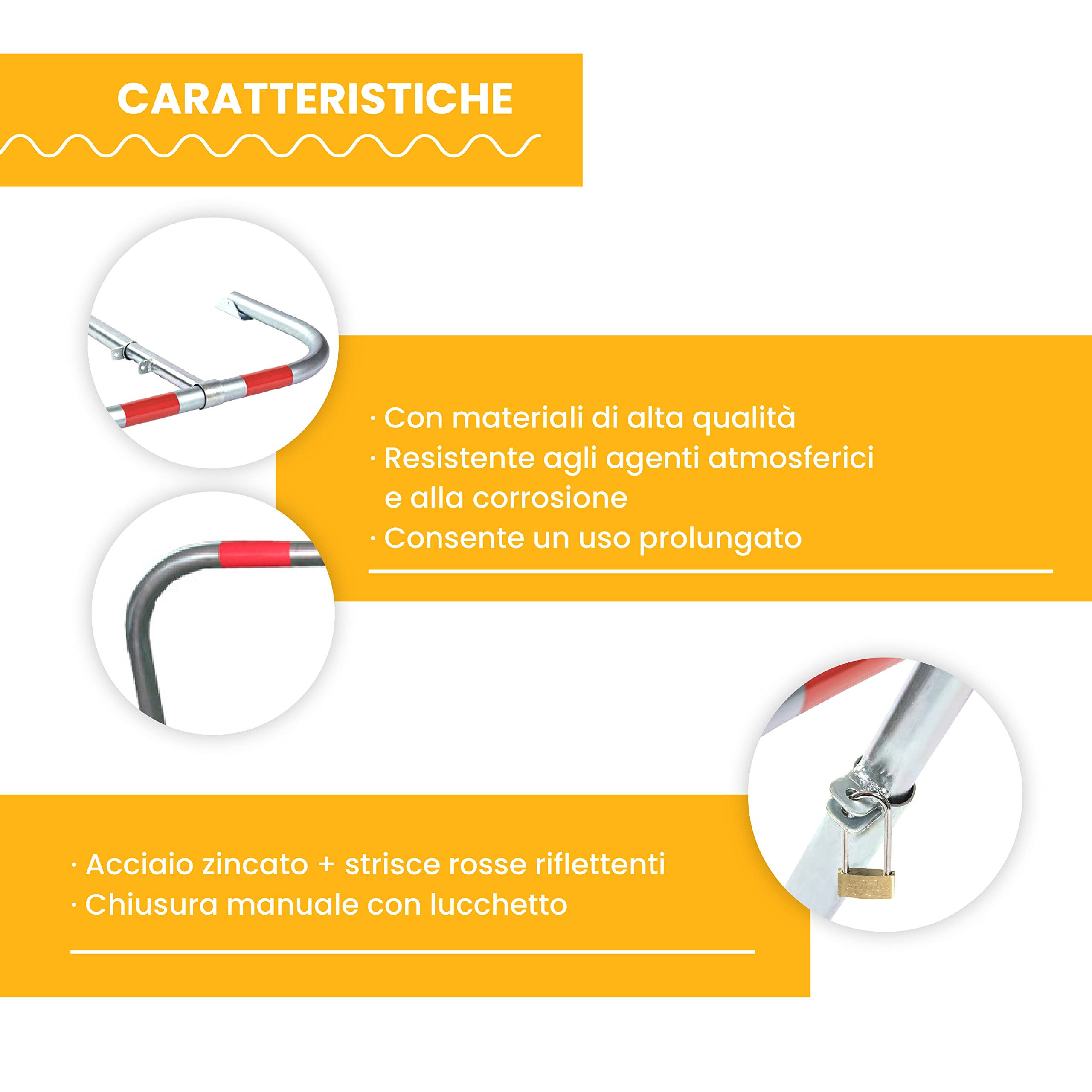 PARKING FACIL | Parcheggio Recinzione/Cepo Guardaplazas Modello Eco-M | Chiusura Manuale Con Lucchetto Con Strisce Riflettenti | Include lucchetto e viti | Misura: 65 x 46 x 34 cm | 1 unità