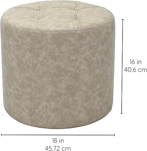 Miniatura 2 de Factory Direct Partners Otomana redonda copetuda piel sintética envejecida, muebles tapizados a mano de grado comercial para el hogar u oficina