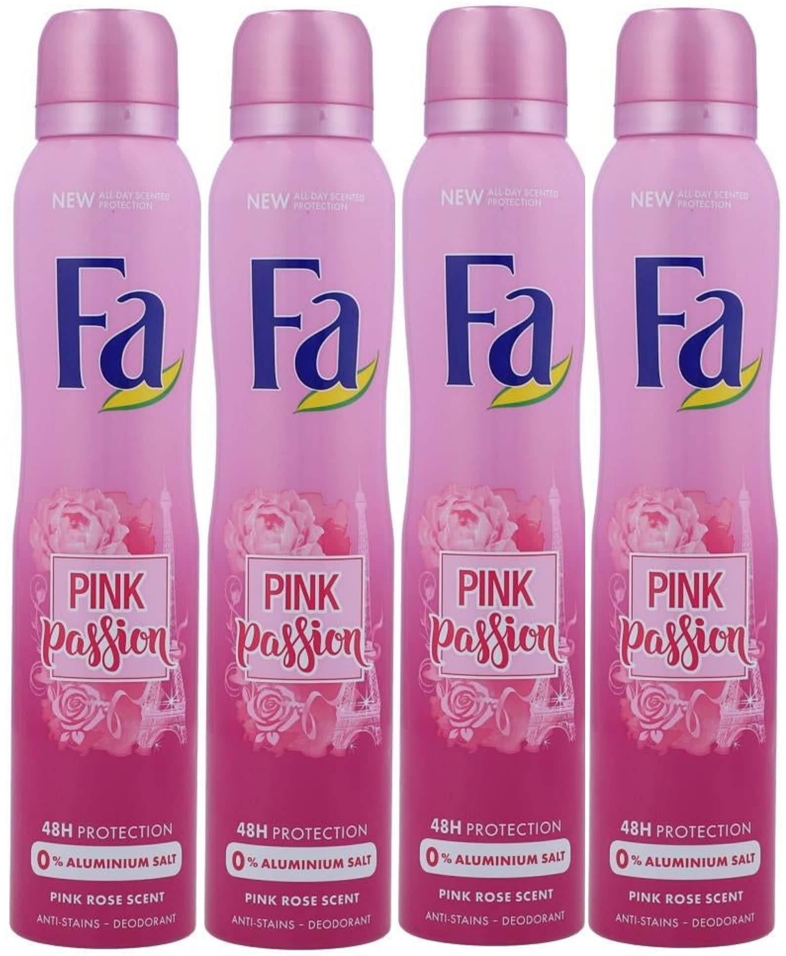 Economy size 200ml/6.7 ounces Fa 48h Deodorant Spray for Men & Women (4 Packs) (Pink Passion)