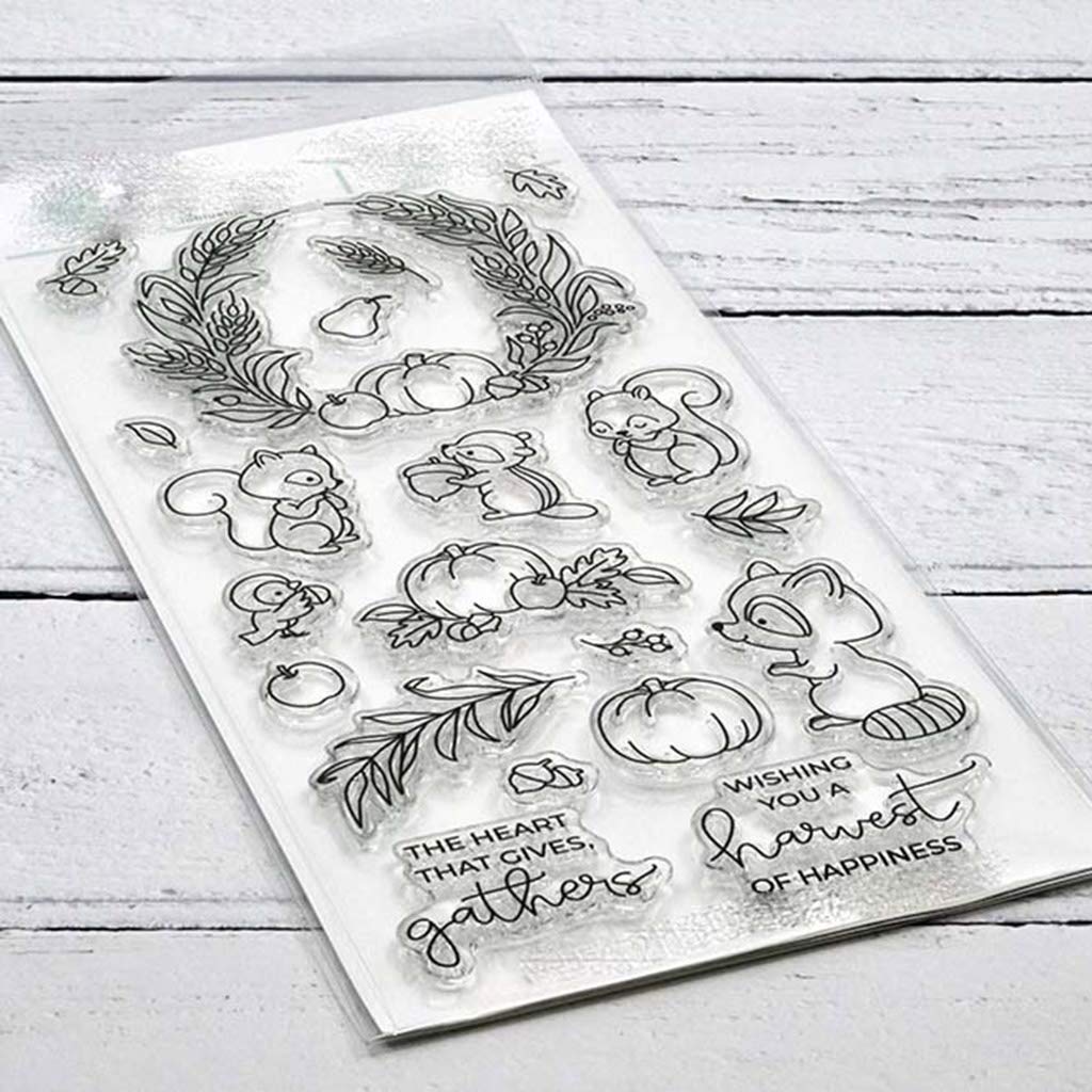 Squirrel Harvest Stamps & Dies Set - Silicone Clear Stamps With Metal Cutting Dies For Card Making