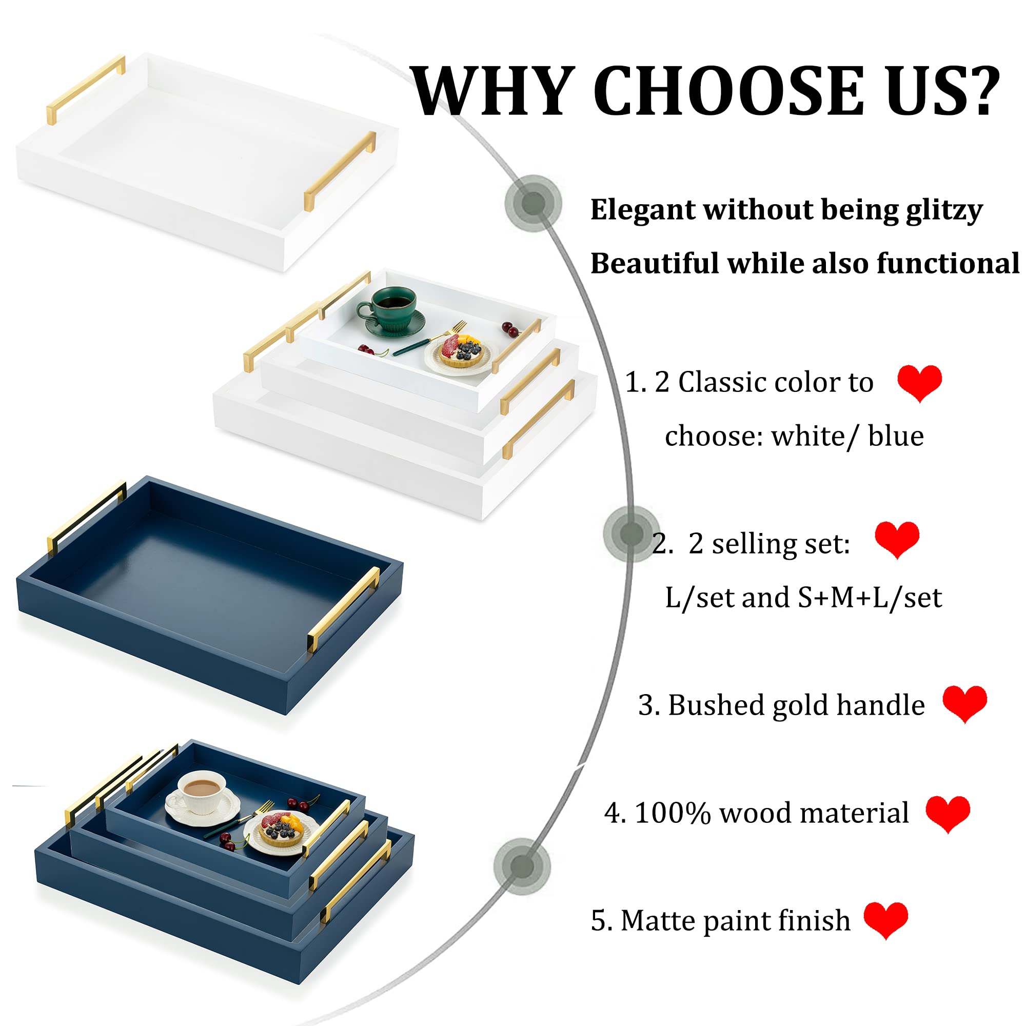 Buy Hanobe Serving Tray with Handles Set of 3 Blue Wood Decorative