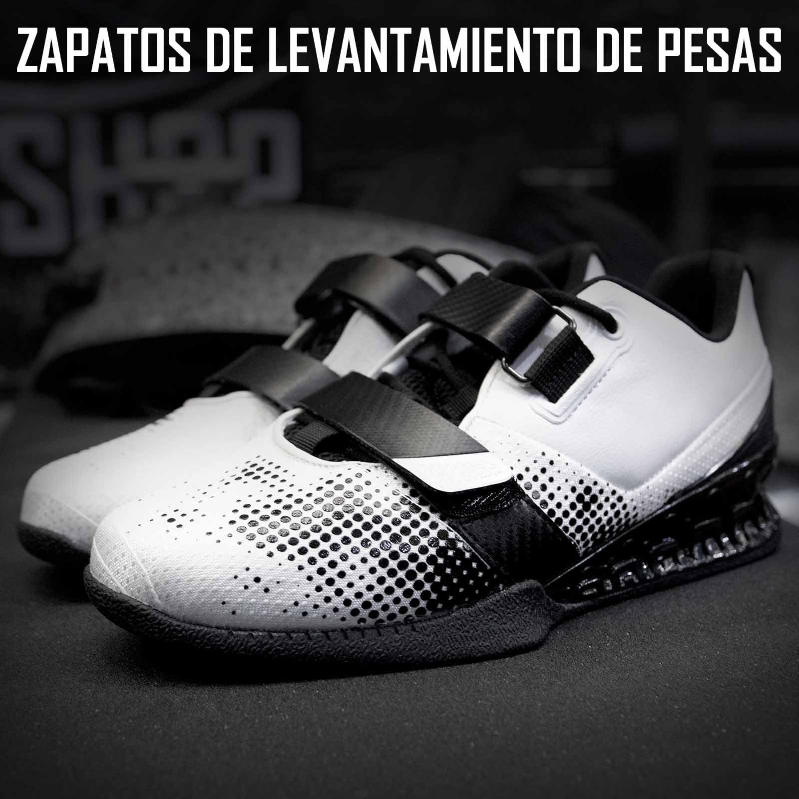 Strength Shop Par de Zapatillas Halterofilia Hombre y Mujer con talón de plástico rígido (2,3 cm), Muy Antideslizantes, Zapatillas Halterofilia con Suela rígida de Goma/TPU y Doble Cierre