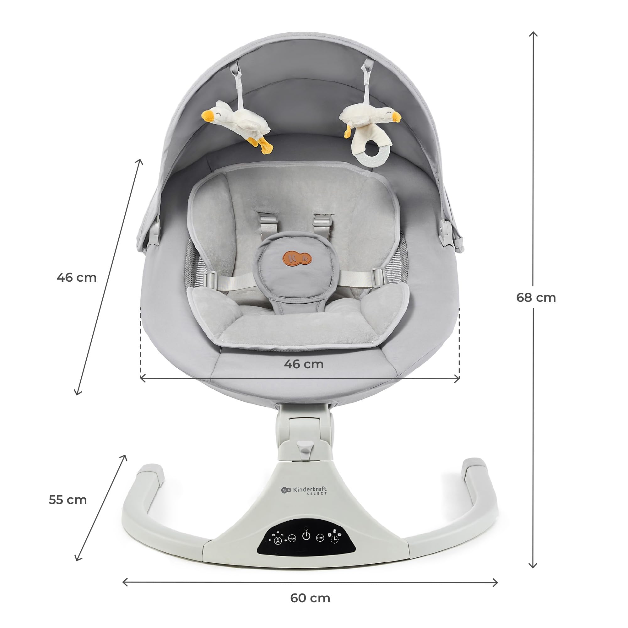 Kinderkraft TULSY - Bouncer elettrico a dondolo, automatico a 5 livelli, timer 8/15/30 min, pannello touch o telecomando, Bluetooth USB, 12 melodie, 3 reclinabili, imbracatura a 5 punti, zanzariera a