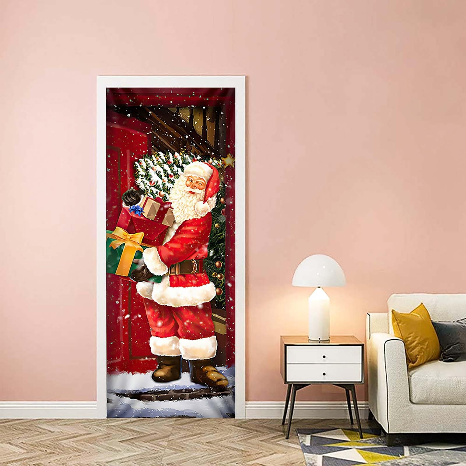 GAOCUNBING 2024 Christmas Front Door Decorations Cover, Christmas Fabric Door Cover with Elastic, Hanging Banner for Front Door, Holiday Front Door Cover Decor B,2PCS 45X200cm