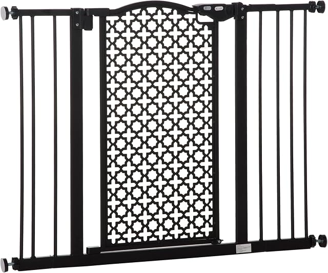 PawHut 74-105 cm Pet Safety Gate Barrier Stair Pressure Fit with Auto Close and Double Locking for Doorways, Hallways, Black