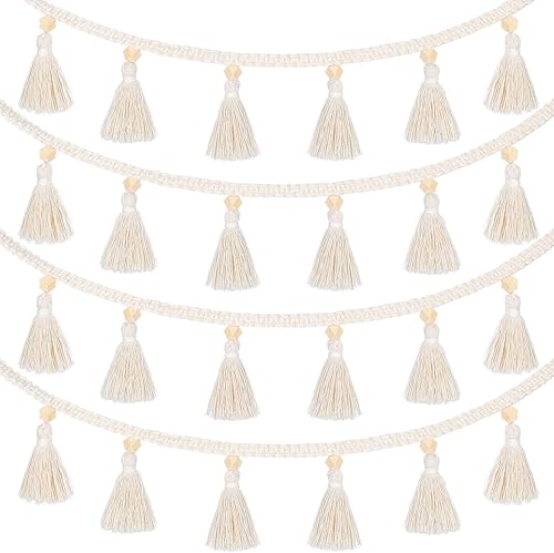 Tatuo Guirnalda de borla de macramé bohemia para decoración de aula, guirnalda de borlas colgantes, decoración bohemia para guardería, fiesta de