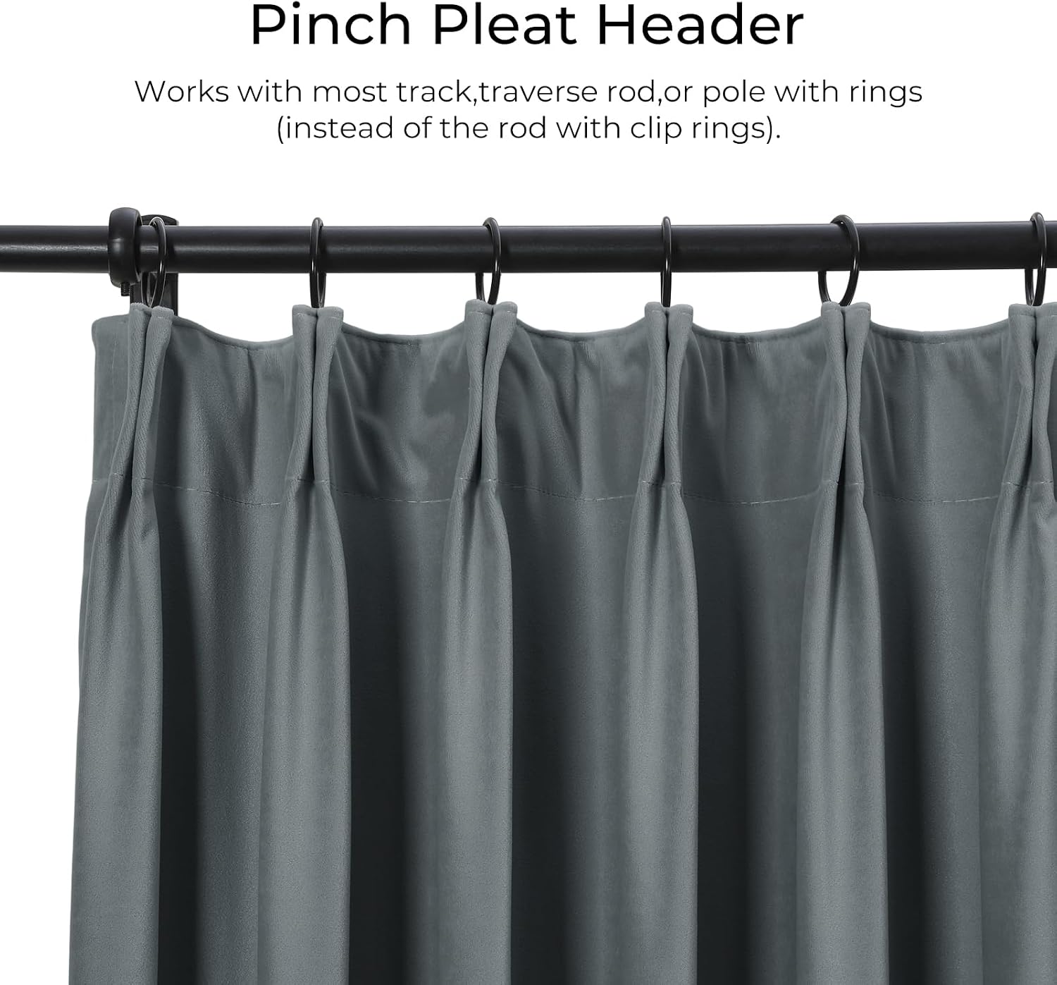 TWOPAGES Luxury Velvet Curtain Pinch Pleated Dark Grey Curtain 102 inch Long Thermal Insulated Blackout Drapes for Bedroom Living Room Indoor Window (1 Panel,Dark Grey,26Wx102L)