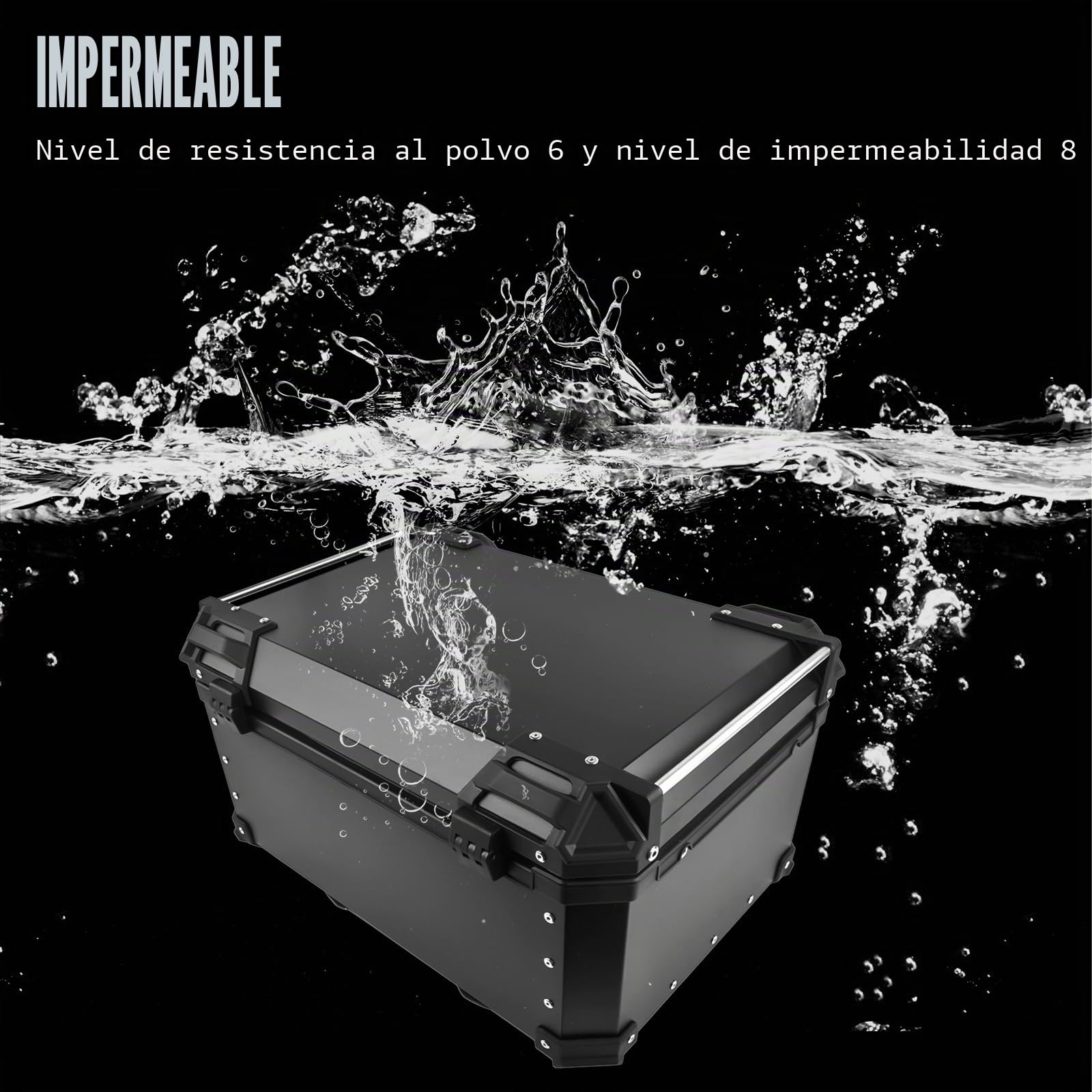 65L Motocicleta Top Case Aluminio Impermeable, Boot Caja Trasera con Cerradura de Seguridad para el Equipaje con Placa de Montaje, Negro