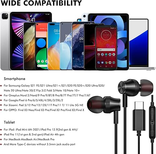 Miniatura 4 de Auriculares USB C para Google Pixel 7 Pro 7A 6A 6, cancelación de ruido, tipo C, con micrófono, auriculares con cable para Samsung Galaxy S23 Ultra