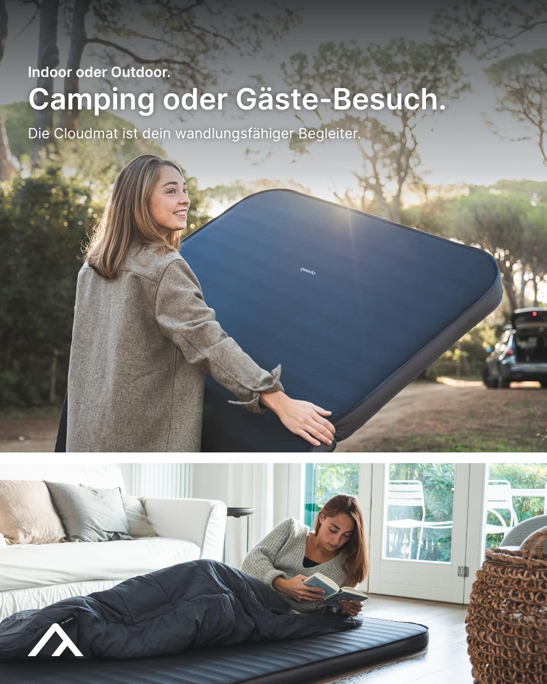 qeedo Cloudmat - Selbstaufblasende Premium Luftmatratze - weiche, Bequeme Isomatte mit Soft Touch Oberfläche und Double Inflation Ventil, Schlafmatte für Camping, Reisen oder als Gästebett