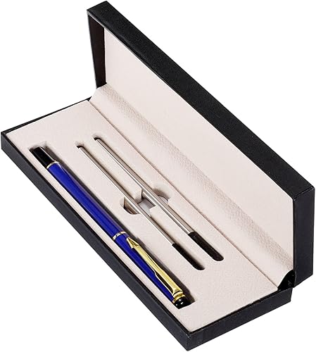 PATIKIL Bolígrafo de tinta negra, bolígrafo de metal para negocios, punta de 0.020 in, 2 recambios de tinta con caja de regalo negra, lujo