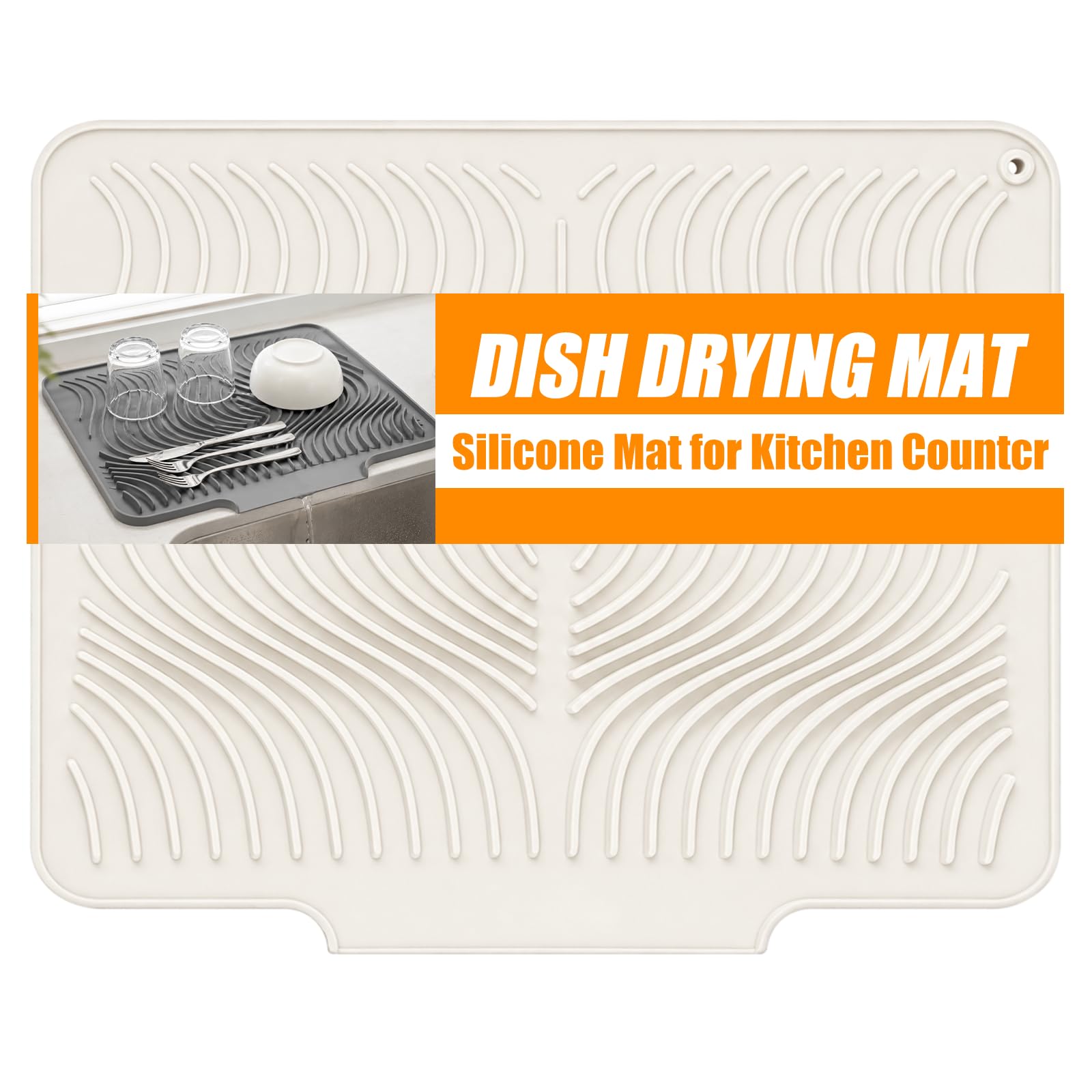 Langerspur Silicone Dish Drying Mat Sink Drainer Mat Draining Board Mats for Kitchen Sink Counter Table Milky 40*33CM (Cream)