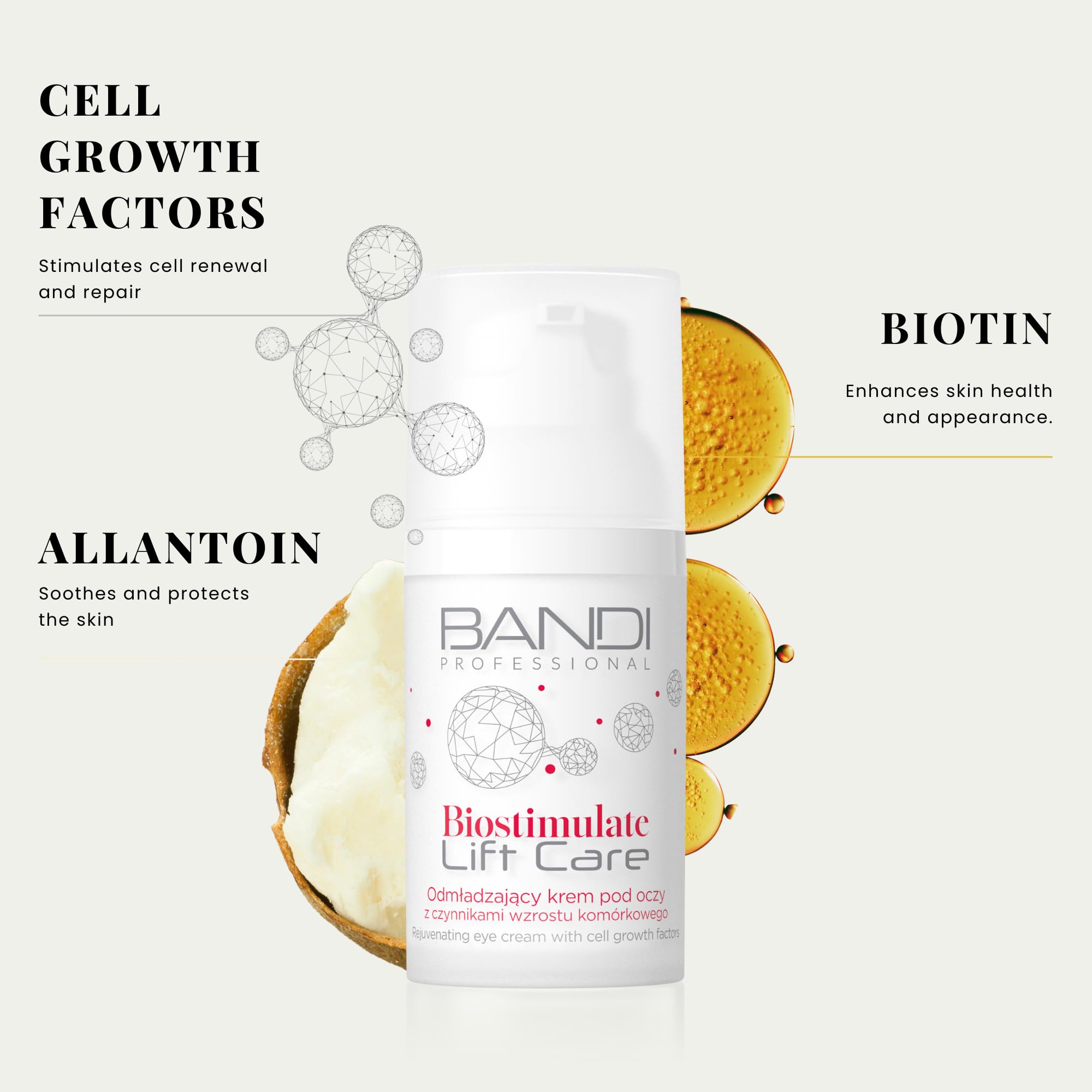 Bandi Revitalizing Eye Cream for Mature Skin Firming Hydrating Anti-Wrinkle with Growth Factors Allantoin Biotin-Fragrance and Colorant Free Tightening Eye Cream - Image 4