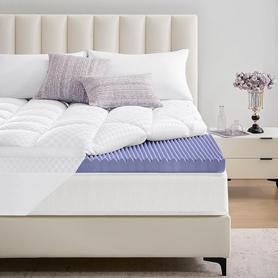 downluxe 4 Inch Full Size Memory Foam Mattress Topper Pro Dual Layer 2 Inch Cooling Gel Egg Crate Memory Foam Plus 2 Inch Pillow Top Medium Firm with Deep Pocket