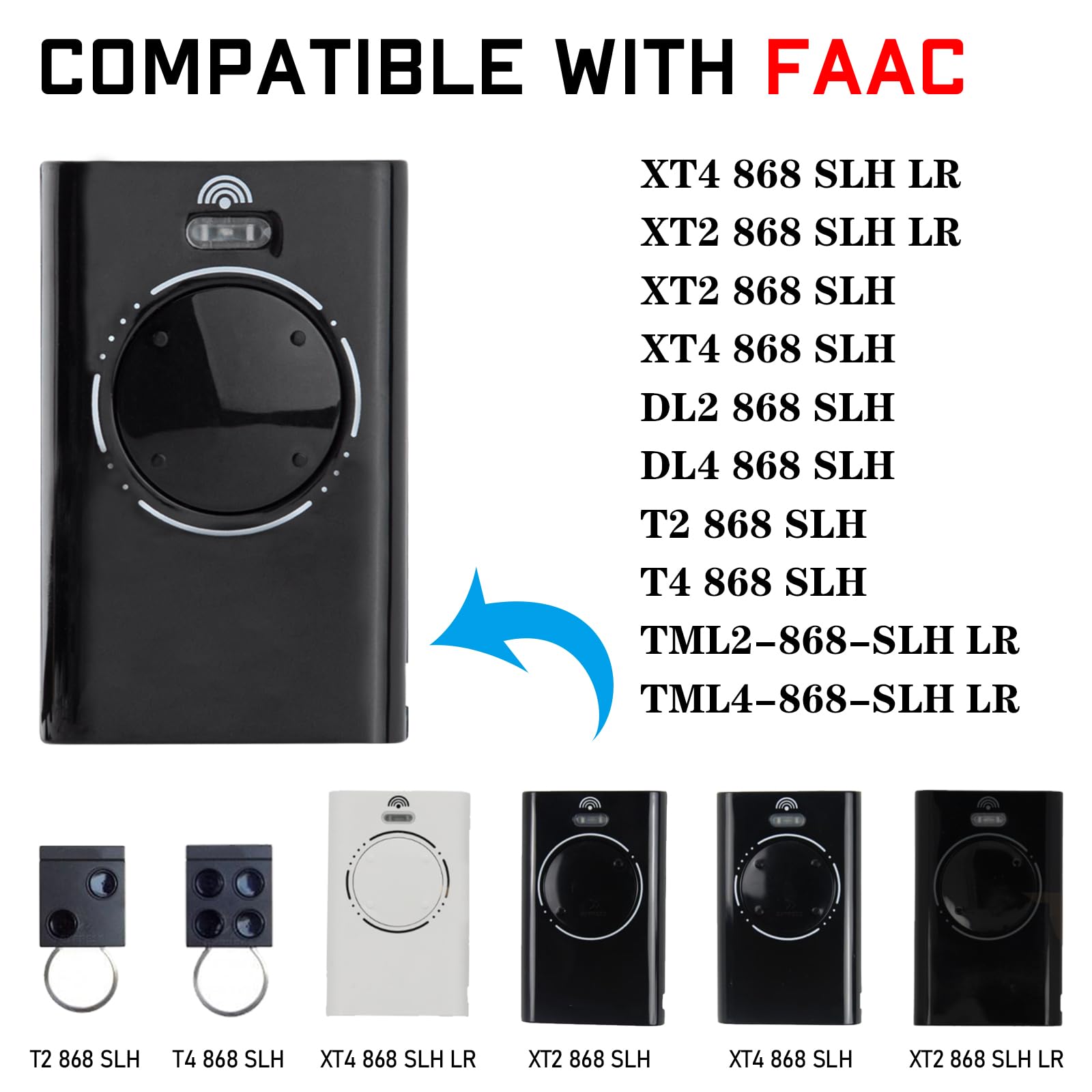 pepape 2 Pack 868MHz Gate Remote Fob Replacement for FAAC XT4 868 SLH LR, XT2 868 SLH LR, XT2 868 SLH, XT4 868 SLH Gate Opener Handheld Transmitter, Black - Image 2