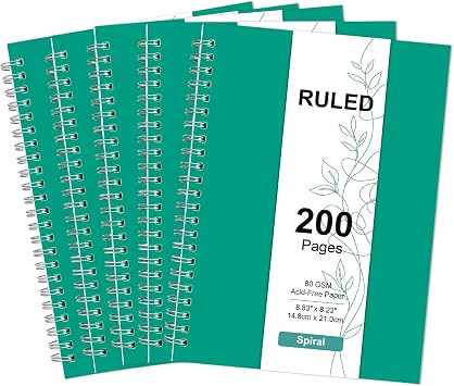 RICHER HOUSE 5 Pack A5 Line Notebook, 200 Pages Spiral Notebook