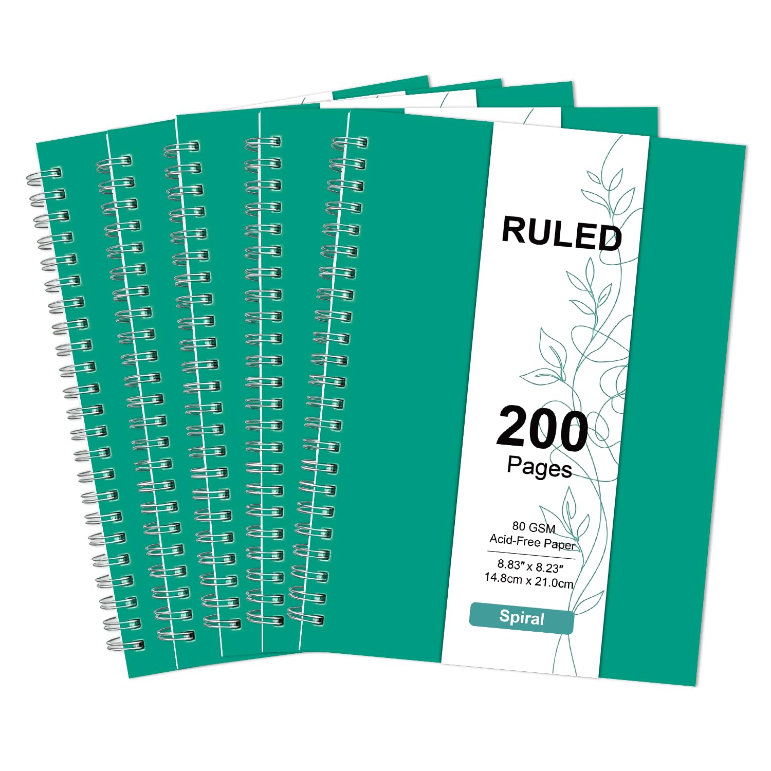 RICHER HOUSE 6 Pack A5 Line Notebook, 200 Pages Spiral Notebook, Ruled Paper Wirebound Notebooks, 360°Double Wire Binding, Bulk Journal Notepad for School, Study, Office Use, Travel