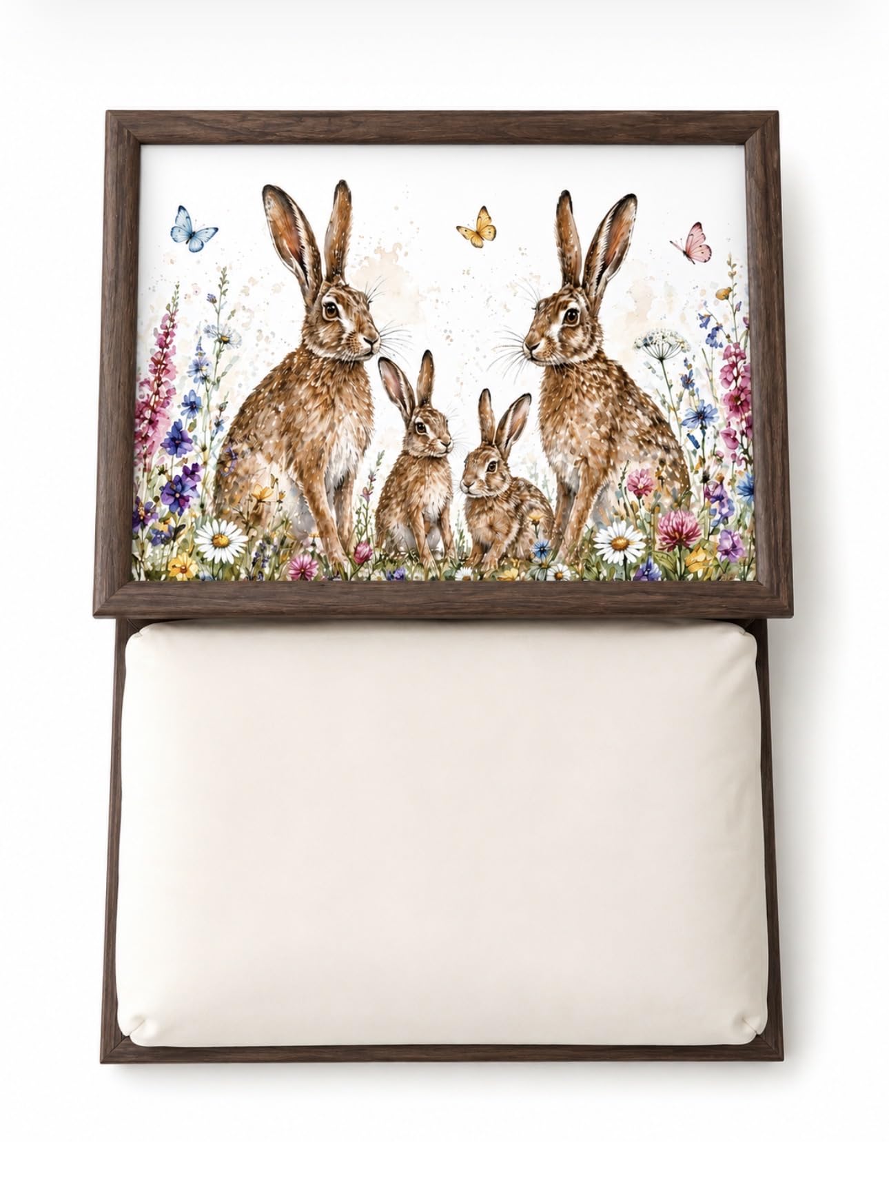 Hare Family Lap Tray with Cushioned Base, Wildflower Rabbit Design โ image 1