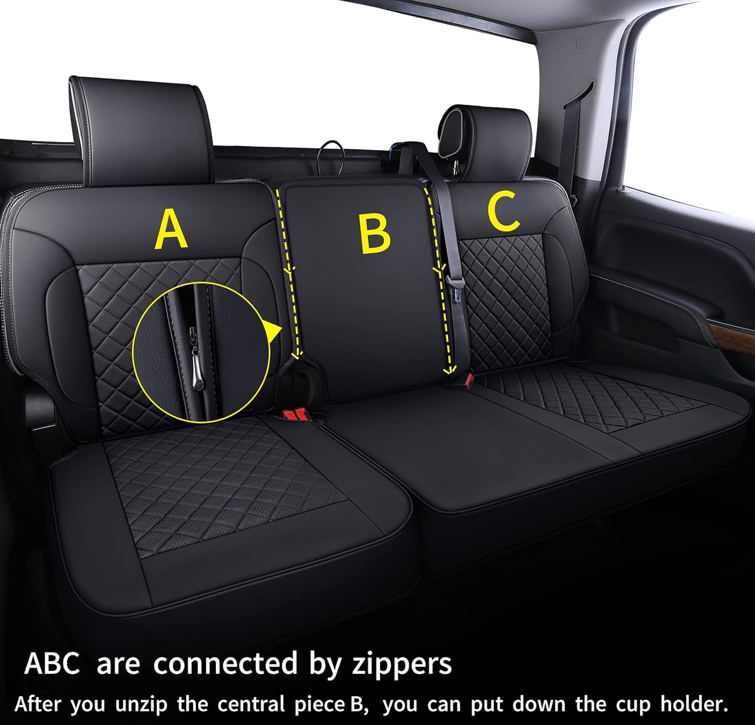 LUCKYMAN CLUB Chevy Silverado/Sierra P01-S1 Rear Seat Covers, Fit 2007-2013&2019-2024 1500/2008-2014&2020-2024 2500 HD/3500 HD Crew Cab with Breathable Faux Leather (Rear only, Black)
