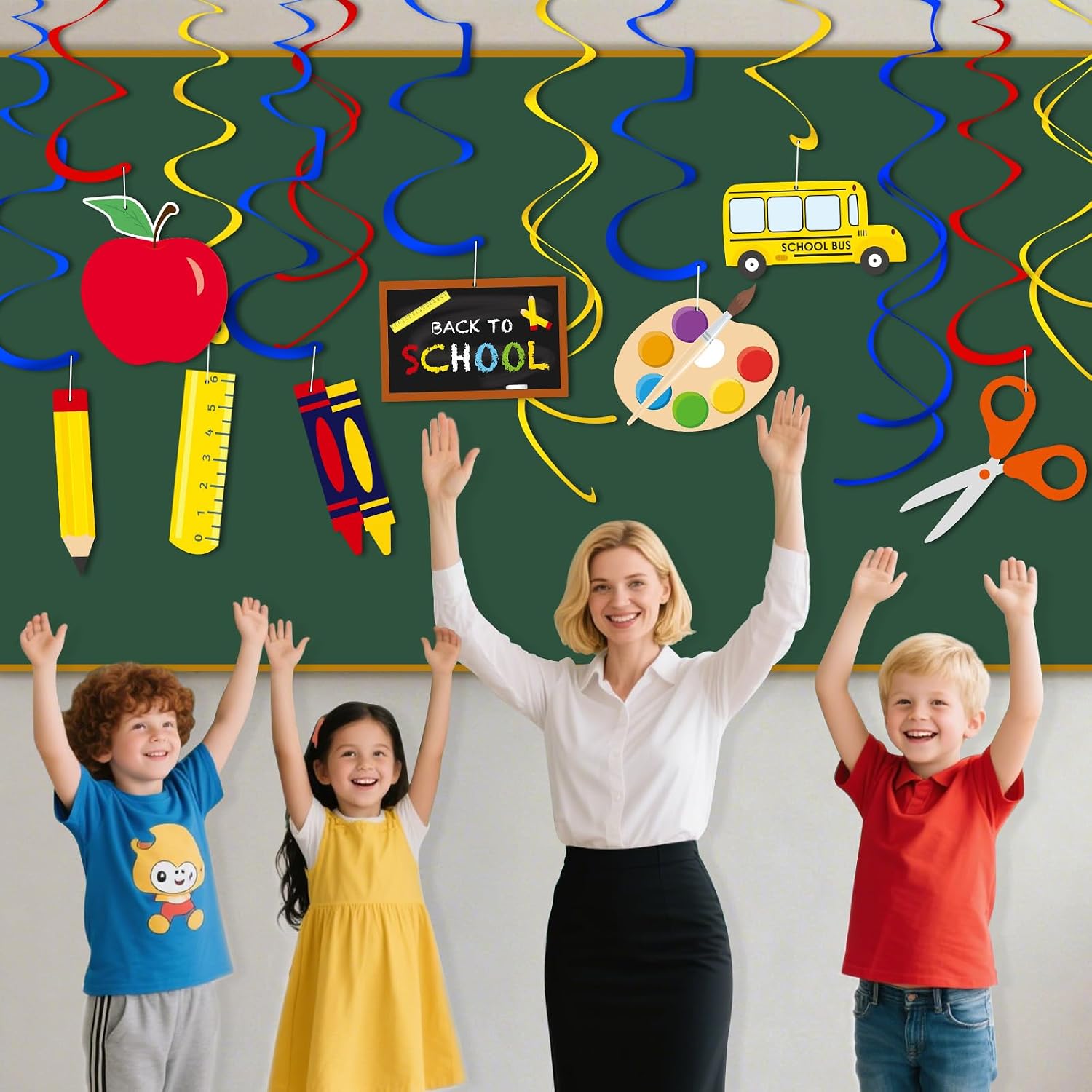 46 PCS Back to School Decorations Hanging Swirls - First Day of School Hanging Decor Welcome Back Classroom Ceiling Decoration Streamer for Teacher Student Party Supplies Decor Props