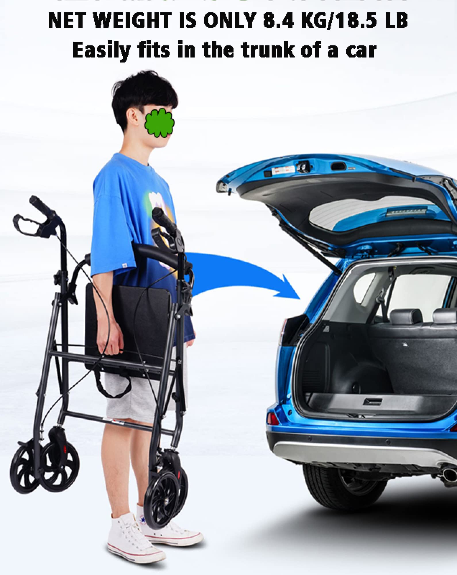 Andador con ruedas y silla de transporte 2 en 1 - Combo de silla de ruedas con andador plegable con asiento y reposapiés para personas mayores - Andador de 4 ruedas