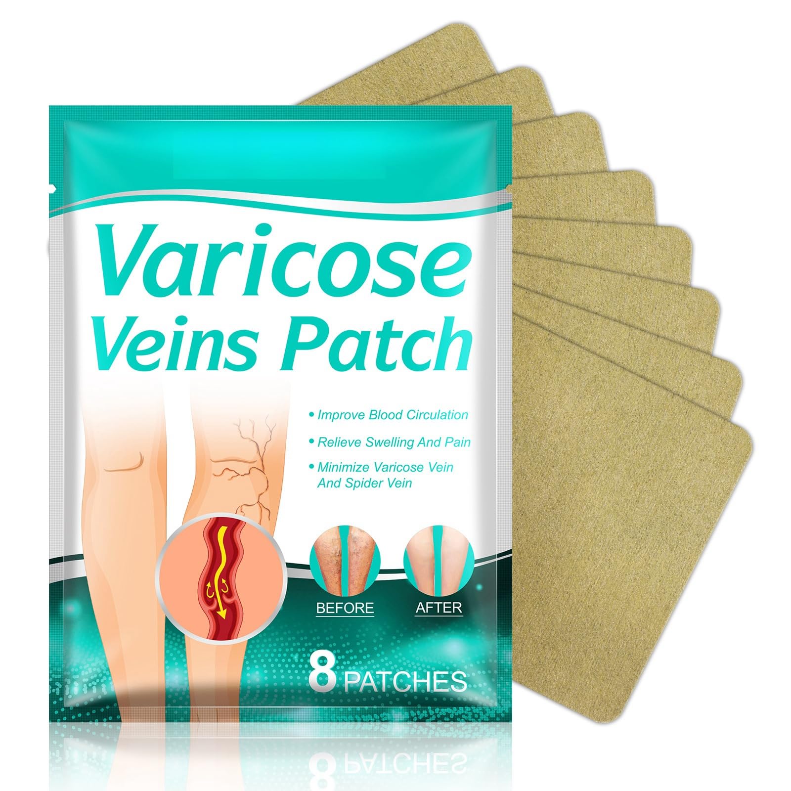 JDLYEVER Varicose Veins Patch 8pcs Targeted Varicose Vein Relief All-Natural Ingredients Breathable and Comfortable, Helping to Alleviate Discomfort and Improve Appearance, Non-Greasy Adhesive