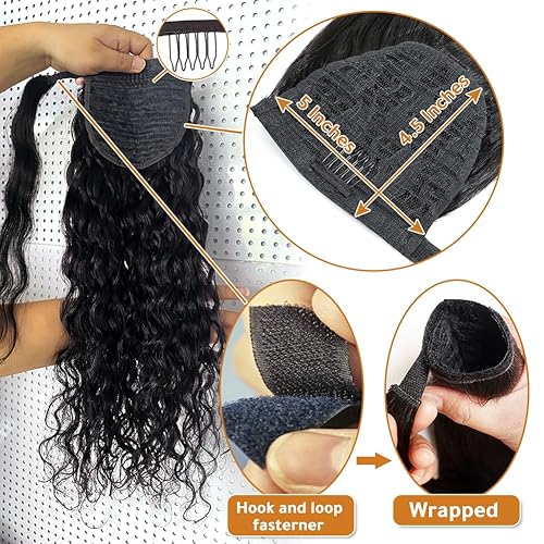 Miniatura 4 de Natural Wave Ponytail Humum Hair Extensions for Black Women Unprocessed Brazilian Water Wave Wrap Around Human Hair Ponytail Extension Corn Wavy