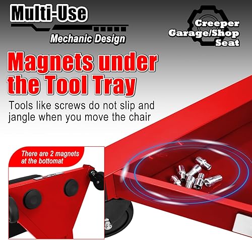 Miniatura 8 de Taburete mecánico con ruedas, Taburete hidráulico ajustable sobre ruedas, Silla rodante de trabajo de garaje para taller, Capacidad de 400 libras,