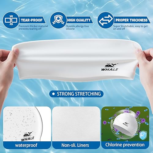 Miniatura 5 de WHALE Gorro de natación extragrande para mujeres y hombres, antideslizante, de alta elasticidad, mantiene el cabello seco, unisex, tamaño grande,