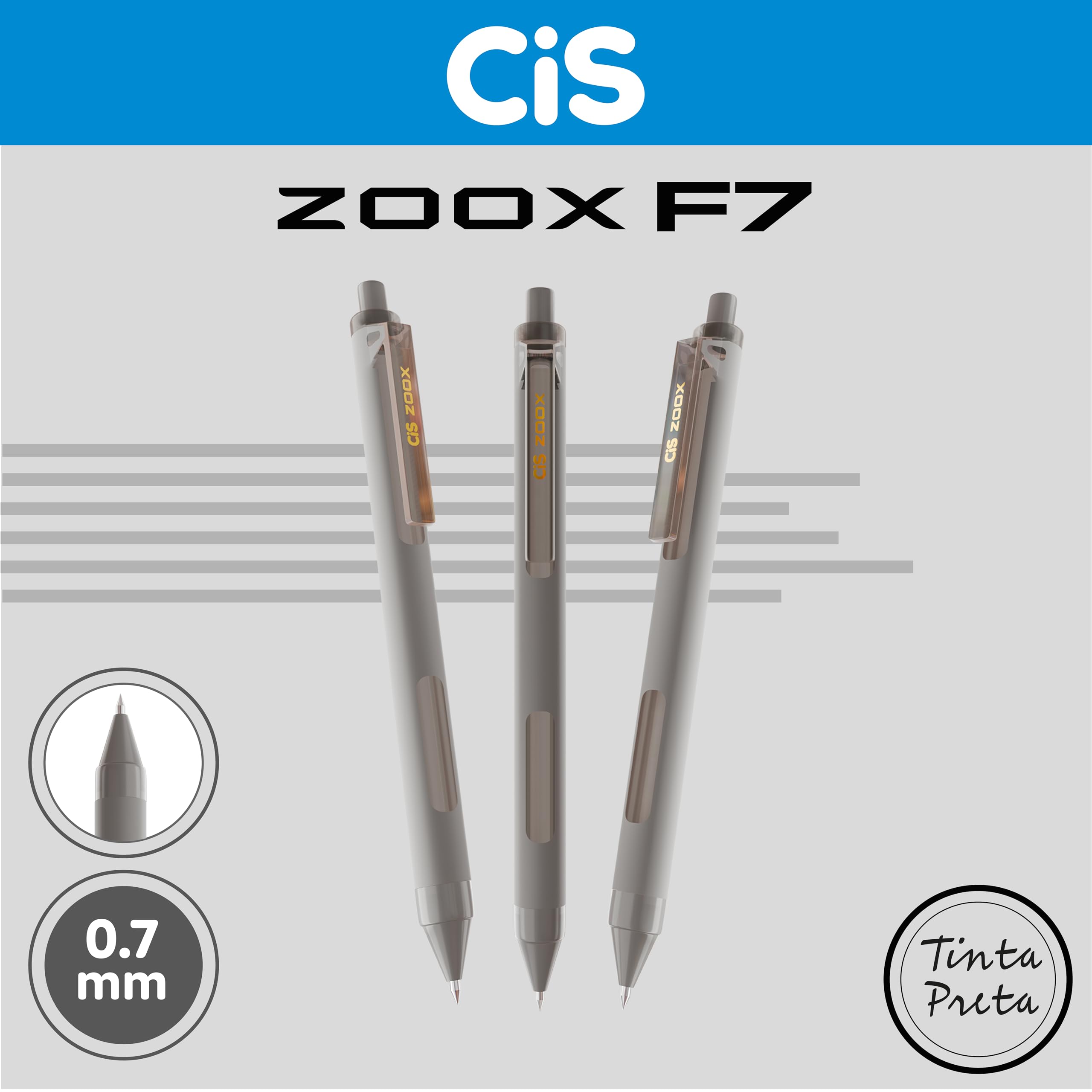 その他 Sens Epil CIS Zoox F7 Caneta Rollergel Retrátil - Cinza (Tinta Preta