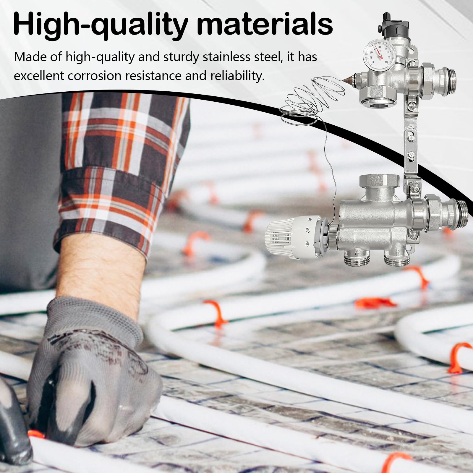 Set Di Regolazione A Valore Fisso Riscaldamento Pavimento, Valvola Miscelatrice Riscaldamento Pavimento Regolabile 20 A 70 °C Con Valvola Miscelatrice E Testa Termostatica (Senza Pompa)