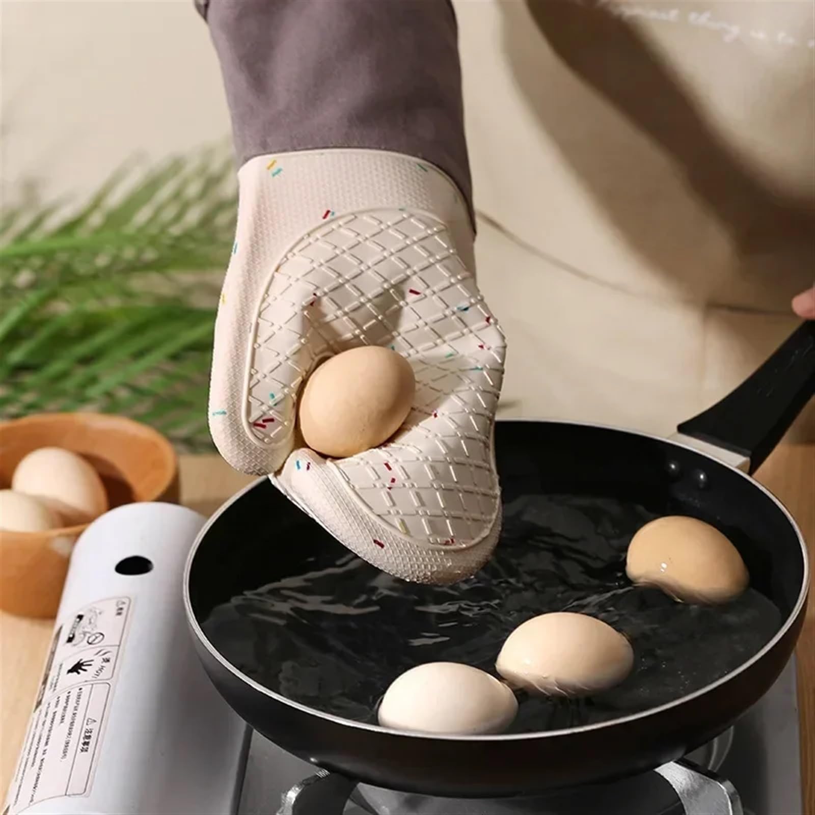 MRKU Guantes para Hornear, Guantes de Cocina, Guantes de Silicona Gruesos, Resistentes al Calor, con Aislamiento, con Dedos, para Olla Caliente, para Barbacoa, Cocina.