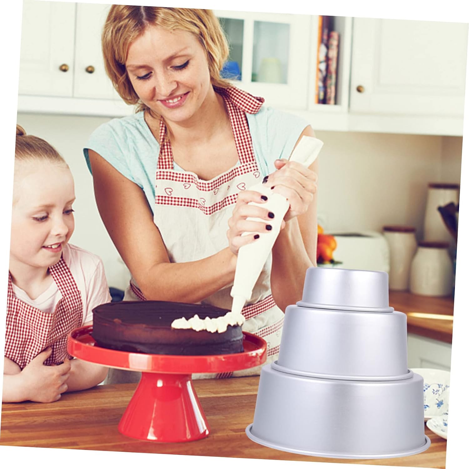 Garneck 3Pcs Round Cake Baking Molds Nonstick Dessert Pans with Smooth Surface for DIY Wedding Mousse and Fruit Cakes and Easy to Use