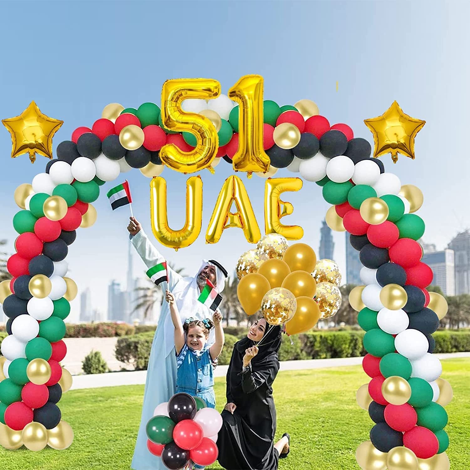 Xtra Large UAE National Day Decoration Balloons Red White Black Green Gold Latex Balloons UAE National Colours, UAE National Day Decorate 51st National Day Balloon UAE Party Uae Balloons